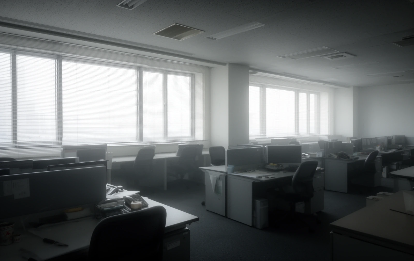早朝の無人オフィス